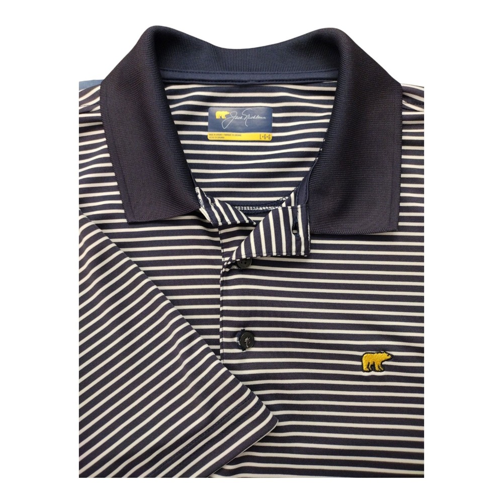 Jack Nicholson Polo Golf Short Sleeve Shirt Navy White Stripe Size Large